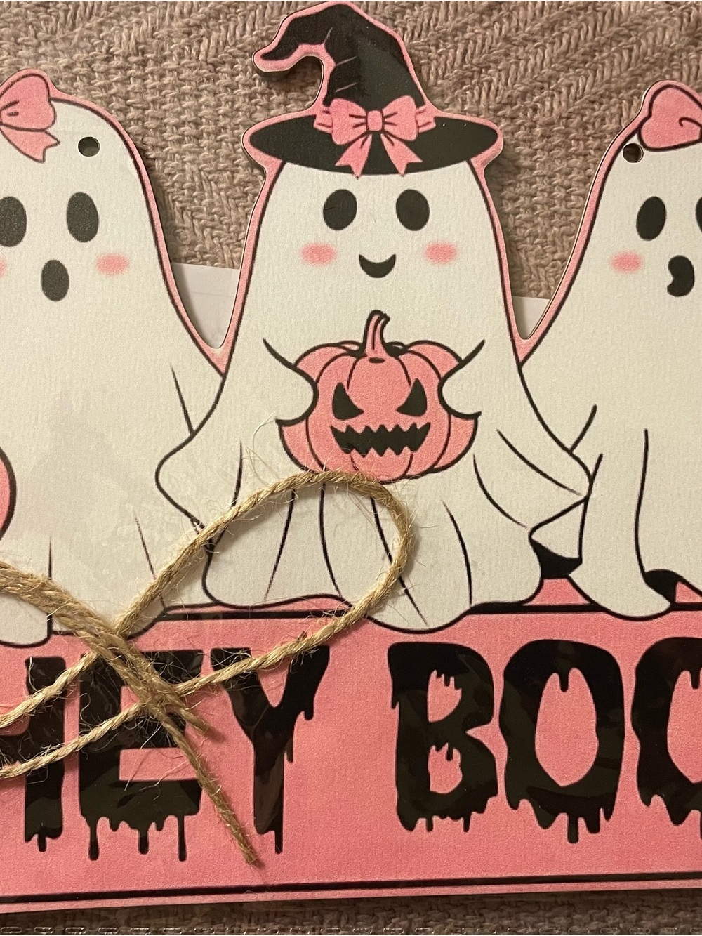 NEW Pink Halloween Bundle Hey Boo Sign + Iron On Transfer